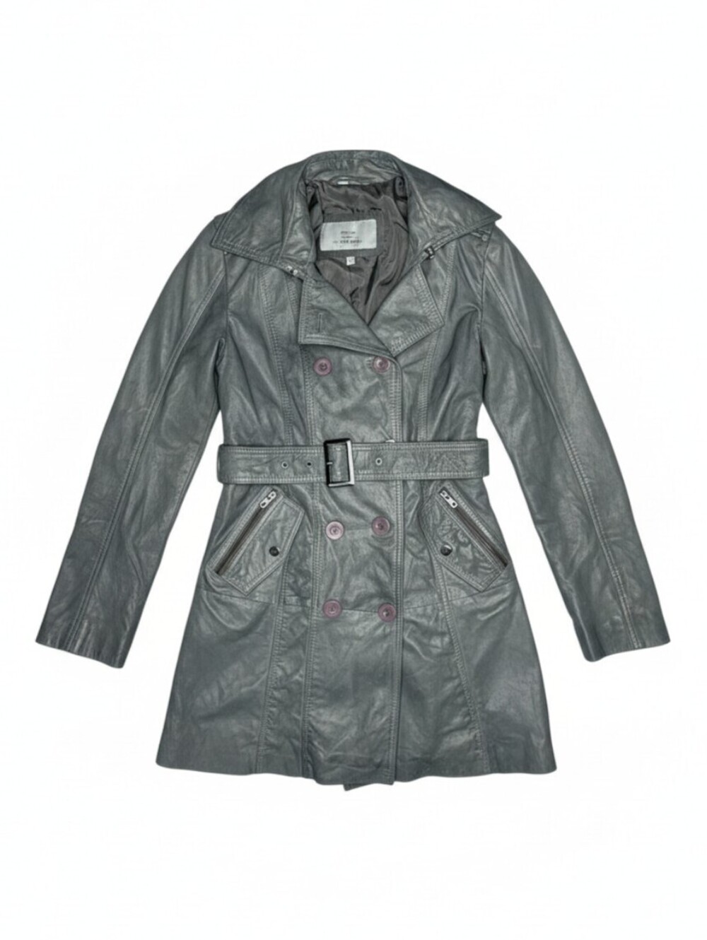 Bod Christensen Women's Gray Leather Trench Coat Jacket Size S